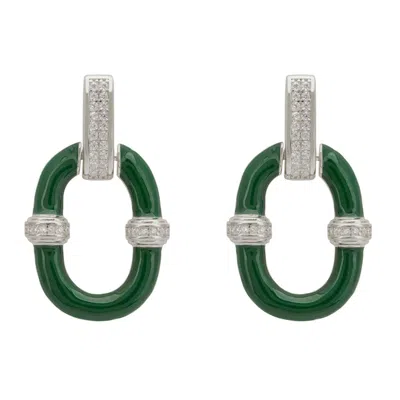Latelita Women's Green / White / Silver Emerald Green Enamel Oval Drop Earrings Silver