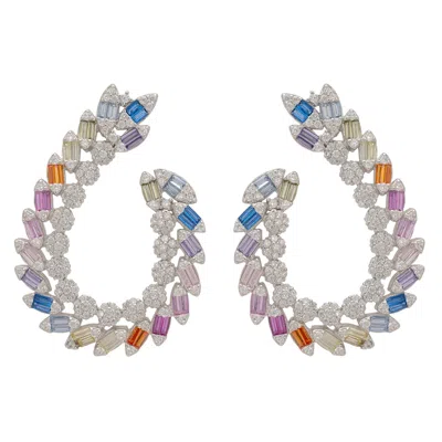 Latelita Women's Harlequin Rainbow Hoop Earrings Silver