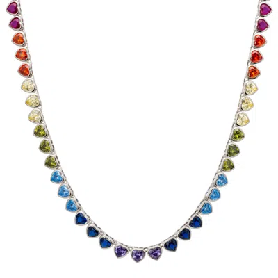Latelita Women's Heart Garland Rainbow Gemstone Necklace Silver