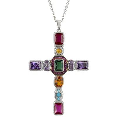 Latelita Women's Maria Extra Large Gemstone Fashion Pendant Silver Cross In Metallic