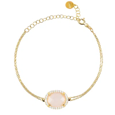 Latelita Women's Neutrals / Gold Beatrice Oval Gemstone Bracelet Gold Rose Quartz