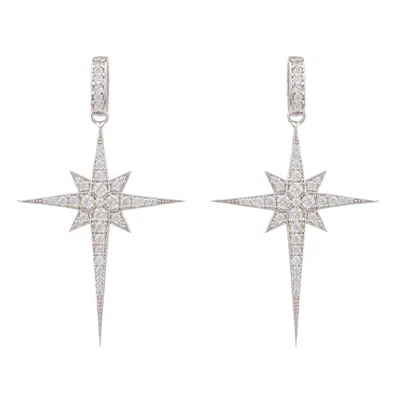 Latelita Women's North Star Burst Large Drop Earrings Silver