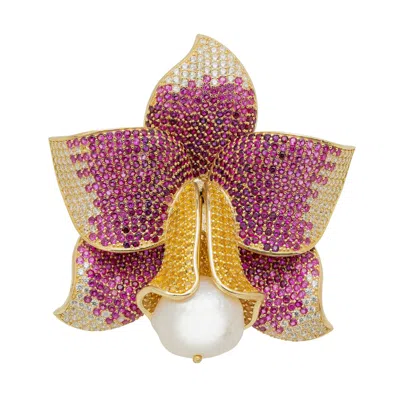 Latelita Women's Orange Daffodil With Pearl Cocktail Ring Gold Ruby Cz