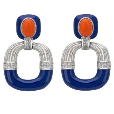 Latelita Women's Orange / Silver / Blue Deco Darling Drop Earrings Blue Enamel Silver