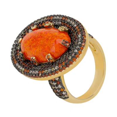 Latelita Women's Orange / White / Black Serafina Fire Opal Cocktail Ring Gold Oxidised In Multi