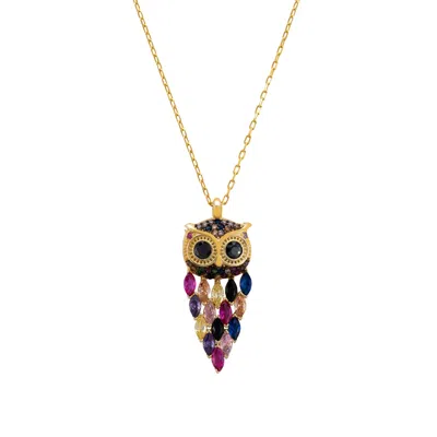 Latelita Women's Owl Rainbow Pendant Necklace Gold