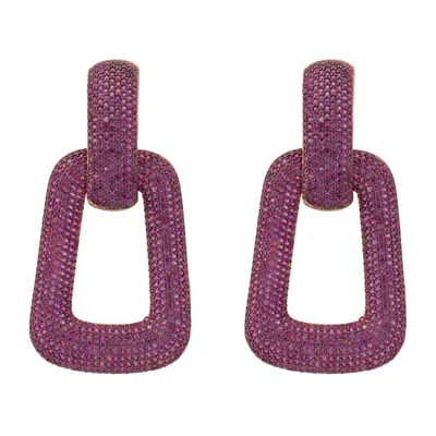 Latelita Women's Pink / Purple / Rose Gold Geo Trapezoid Link Drop Earrings Rosegold Ruby Cz In Burgundy