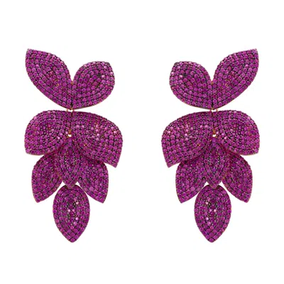 Latelita Women's Pink / Rose Gold Petal Cascading Flower Clip On Earrings Rosegold Ruby Cz