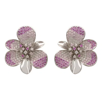 Latelita Women's Pink / Silver / White Gardenia Flower Large Stud Earrings Silver Pinks In Multi