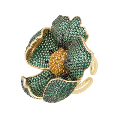 Latelita Women's Poppy Flower Green Ring Gold In Multi