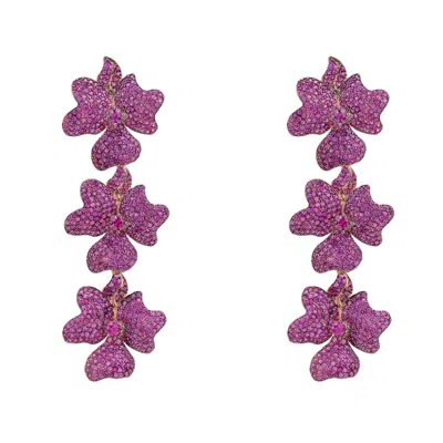 Latelita Women's Purple / Red / Rose Gold Jasmine Flower Triple Drop Earrings Rosegold Ruby