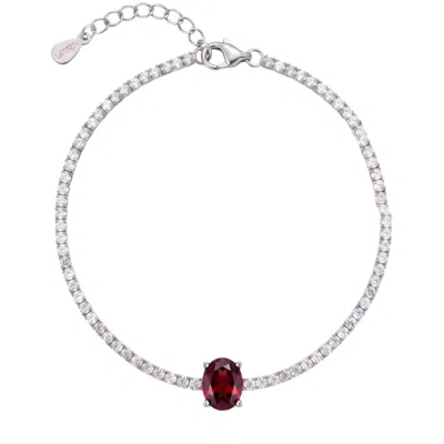 Latelita Women's Red / Silver / White Garbo Oval Gemstone Tennis Bracelet Ruby Silver In Red/silver/white