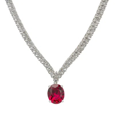 Latelita Women's Red / Silver / White Garbo Oval Gemstone Tennis Necklace Ruby Silver