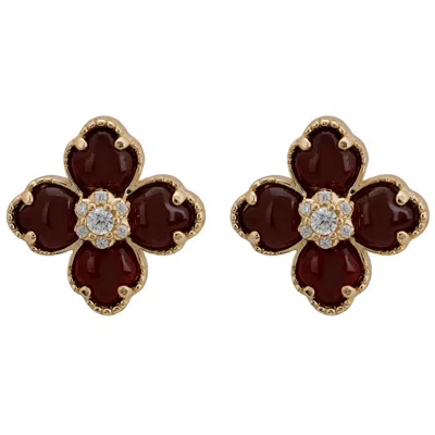 Latelita Women's Red / White / Gold Flower Clover Carnelian Stud Earrings Gold