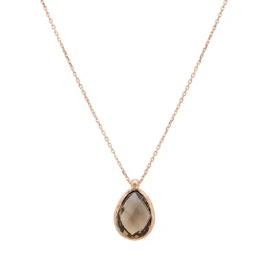 Latelita Women's Rose Gold / Brown Petite Drop Necklace Rosegold Smokey Quartz Hydro In Multi