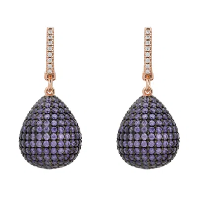 Latelita Women's Rose Gold / Purple / White Valerie Pear Drop Gemstone Earrings Rosegold Purple Amethyst Cz