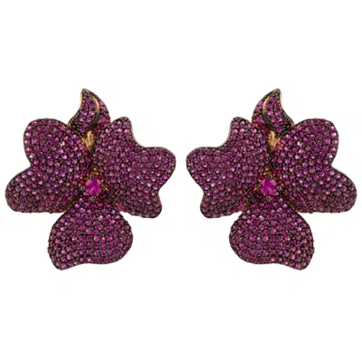 Latelita Women's Rose Gold / Red Flower Large Stud Earrings Ruby Rose Gold In Multi