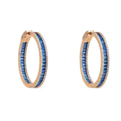 Latelita Women's Rose Gold / White / Blue Baguette Hoop Earrings Sapphire Blue Rosegold