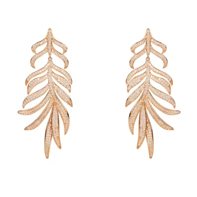 Latelita Women's Rose Gold / White Feathered Leaf Statement Drop Earrings Rosegold In Multi