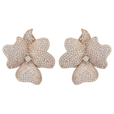 Latelita Women's Rose Gold / White Flower Large Stud Clip On Earrings Rosegold In Multi