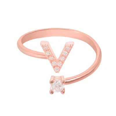Latelita Women's Rose Gold / White Initial Ring Rosegold V In Pink