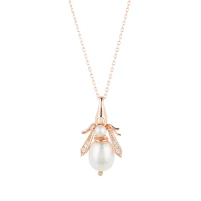 Latelita Women's Rose Gold / White Pearl Gemstone Bee Pendant Necklace Rose Gold In Multi