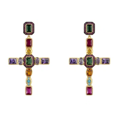 Latelita Women's Santa Maria Extra Large Gemstone Cross Earrings Gold
