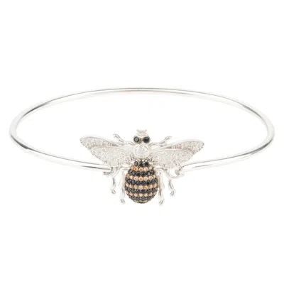 Latelita Women's Silver / Black / White Honey Bee Bangle Bracelet Silver In Gray