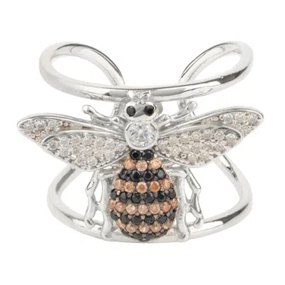 Latelita Women's Silver / Black / White Honey Bee Cocktail Ring Adjustable Silver In Multi
