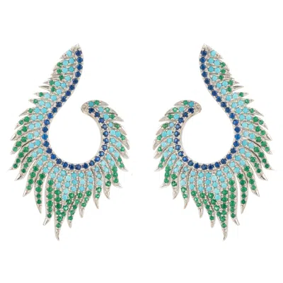 Latelita Women's Silver / Blue / Green Flame Earrings Cold Ice Silver In Multi