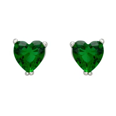 Latelita Women's Silver / Green Asscher Cut Heart Stud Earrings Silver Emerald In Multi