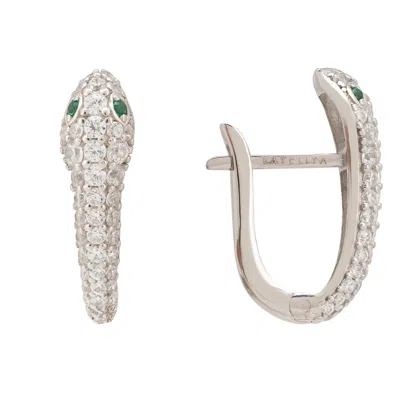 Latelita Women's Silver / Green / White Snake Huggie Hoops Silver In Multi