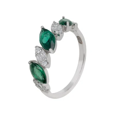 Latelita Women's Silver / Green / White Viscountess Cocktail Ring Emerald Silver In Multi
