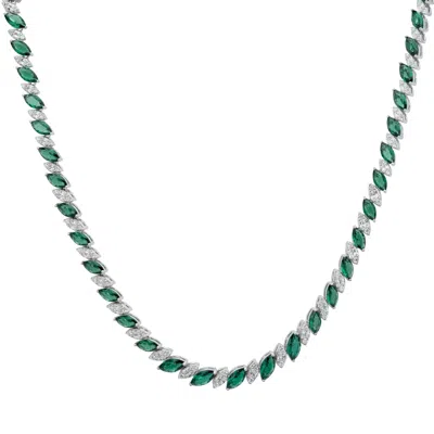 Latelita Women's Silver / Green / White Viscountess Statement Tennis Necklace Emerald Silver