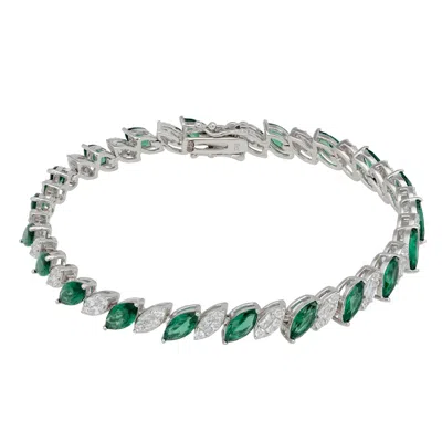 Latelita Women's Silver / Green / White Viscountess Tennis Bracelet Emerald Silver