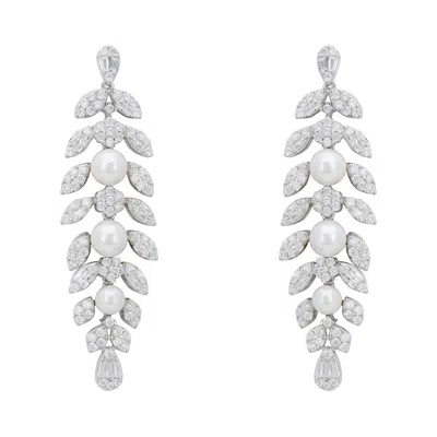 Latelita Women's Silver / Neutrals / White Empress Pearl Petal Drop Earrings Silver In Multi