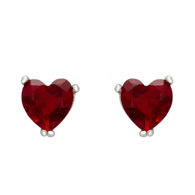 Latelita Women's Silver / Pink / Purple Asscher Cut Heart Stud Earrings Silver Ruby In White