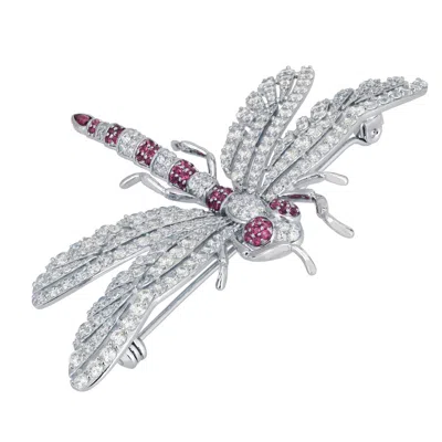 Latelita Women's Silver / Pink / Purple Dragonfly Brooch Silver Ruby Cz