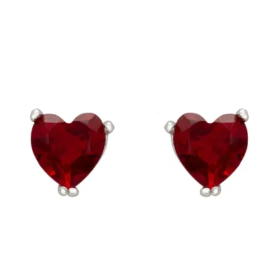 Latelita Women's Silver / Red Asscher Cut Heart Stud Earrings Silver Ruby In Multi