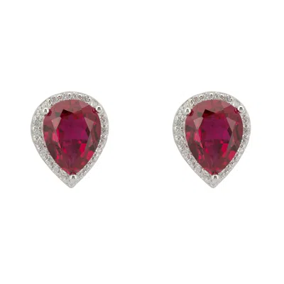 Latelita Women's Silver / Red / White Theodora Ruby Teardrop Gemstone Stud Earrings Silver In Multi