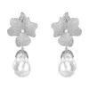 Latelita Women's Silver / White Baroque Pearl White Flower Drop Earrings Silver In Multi
