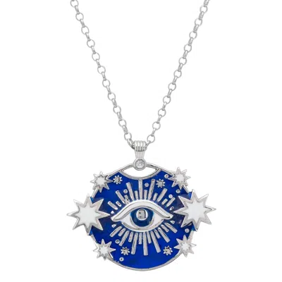 Latelita Women's Silver / White / Blue Celestial All Seeing Eye Necklace Blue Enamel Silver In Multi