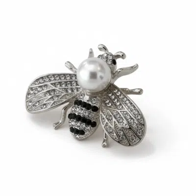 Latelita Women's Silver / White Bumble Bee Silver Brooch In Purple