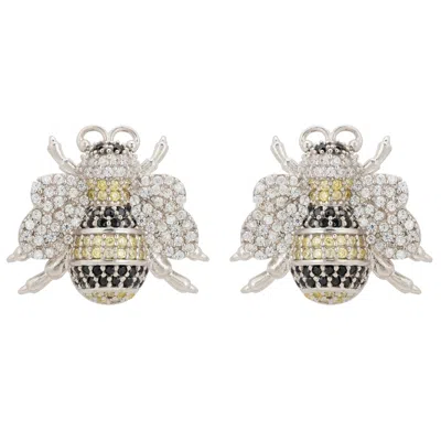 Latelita Women's Silver / White Bumble Bee Stud Earrings Silver In Multi