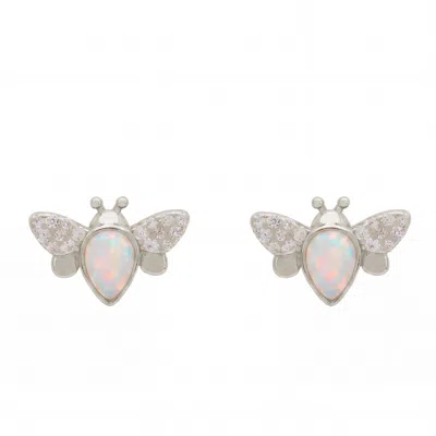 Latelita Women's Silver / White Busy Bee White Opal Stud Earrings Silver In Multi