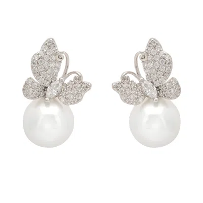 Latelita Women's Silver / White Butterfly Drop Earrings Pearl Silver In Metallic