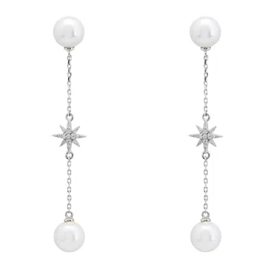 Latelita Women's Silver / White Falling Star Pearl Drop Earrings Silver