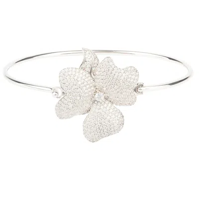 Latelita Women's Silver / White Flower Large Statement Cuff Bracelet Silver In Multi