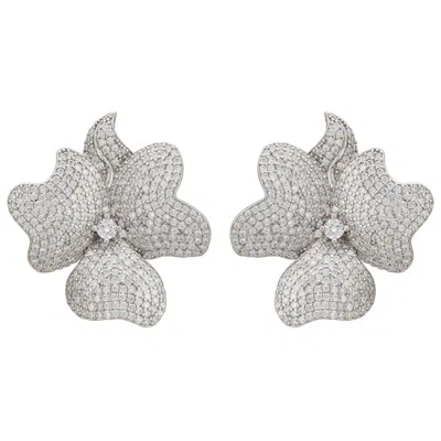 Latelita Women's Silver / White Flower Large Stud Clip On Earrings Silver