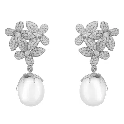 Latelita Women's Silver / White Flowers Pearl Earrings Silver White In Multi